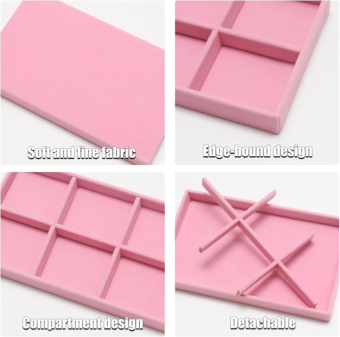 Velvet Jewelry Trays for Drawers, Pink 6 Grids | Stackable Jewelry Drawer Organizer, Earring Necklace Bracelet Holder Organizer Storage Display Tray with Removable Dividers
