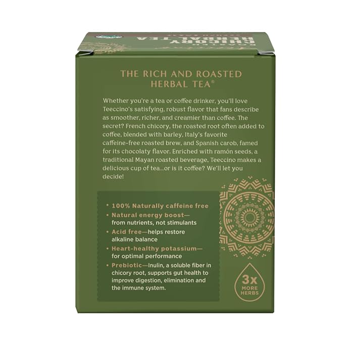 Teeccino French Roast Herbal Tea - Rich & Roasted Herbal Tea That’s Caffeine Free & Prebiotic for Natural Energy, Coffee Alternative, 10 Tea Bags