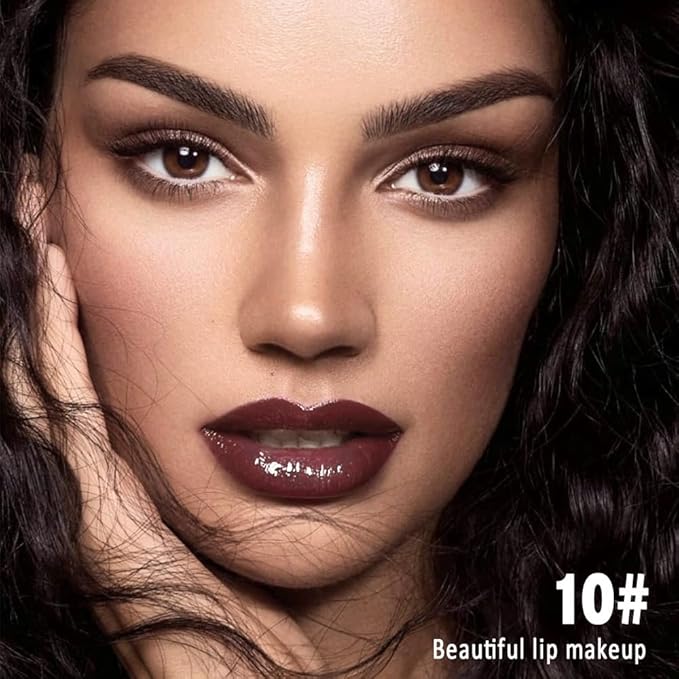 evpct Brown Eggplant Purple Shiny Glossy Longwear No-Budge Liquid Lip Color Lipstick Makeup, Highly Pigmented Color Instant Shine, Waterproof Long Lasting Lipstick Lip Stain Gloss with Lip Liner Brush