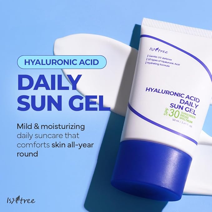 ISNTREE Hyaluronic Acid Daily Sun Gel 50ml, 1.69 fl oz | SPF 30 | Korean Skincare | Moisturizing | No White Cast | Lightweight | Mild Formula | Daily SPF | Korean Sunscreen