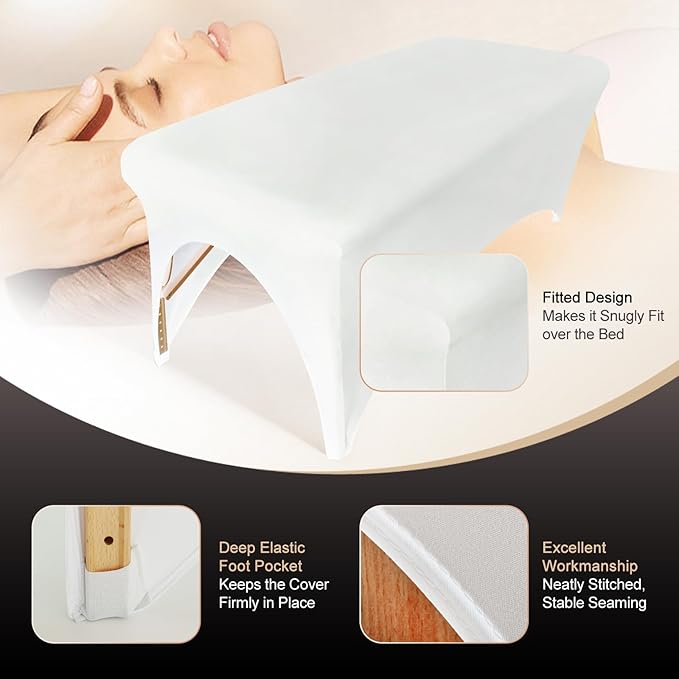 Spa Bed Cover Professional Lash Bed Cover Stretchy Massage Table Cover Beauty Bed Protective Topper, Excellent for Lash Extension, Spa, Massage, Beauty Salon, Wax, Tattoo Bed and Table (White)