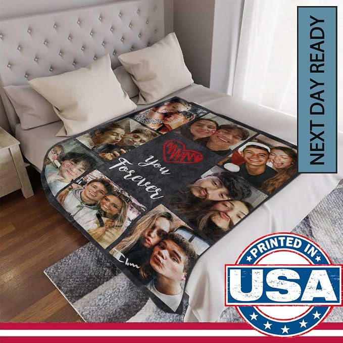 DayOfShe Custom Blanket Birthday Gifts for Boyfriend and Girlfriend Couples Personalized Blankets with Photos Gifts for Wife Husband Family
