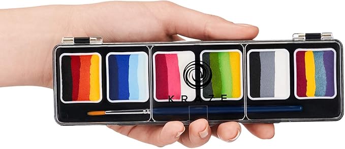 Kraze FX Splash Split Cake Palette (6 gm) with Brush - Water Activated, Hypoallergenic, Safe, Non-Toxic Face Painting Kit for Sensitive Skin, Kids & Adults