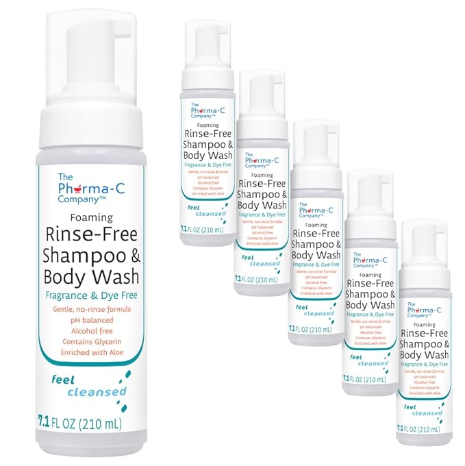 The Pharma-C Company - Foaming Rinse Free Shampoo & Body Wash [6 pack] - Fragrance & Dye Free - Hospital Tested Gentle No-Rinse Formula Leaves Hair & Body Fresh & Clean
