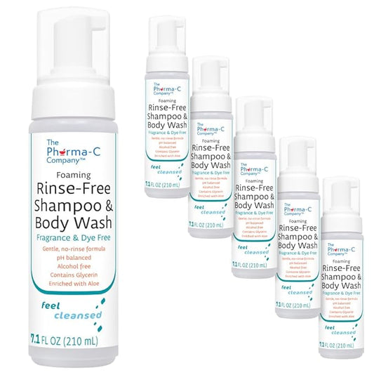 The Pharma-C Company - Foaming Rinse Free Shampoo & Body Wash [6 pack] - Fragrance & Dye Free - Hospital Tested Gentle No-Rinse Formula Leaves Hair & Body Fresh & Clean