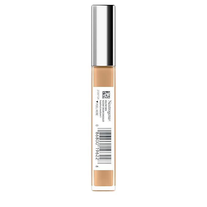 Neutrogena Healthy Skin Radiant Brightening Cream Concealer with Peptides & Vitamin E Antioxidant, Lightweight Perfecting Concealer Cream, Non-Comedogenic, Hazelnut Medium 01 warm undertones, 0.24 oz