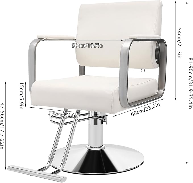 Salon Chair for Hair Stylist, Hydraulic Barber Chair with 360° Swivel, Height Adjustable Styling Chair for Barbershop, Beauty Salon, Tattoo & Spa Equipment, Off-White and Silver, 2Pcs