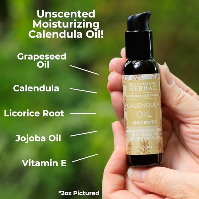 Ora's Amazing Herbal Calendula Oil with Licorice, Jojoba, Fragrance Free, Unscented, Facial Cleansing, Moisturizing, Eczema & Sensitive Skin, Cold Pressed Oils, Recycled Plastic, 2 oz Travel Size