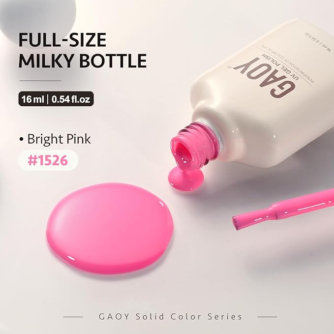 GAOY Bright Pink Gel Nail Polish, 16ml Soak Off UV Light Cure Gel Polish for Nail Art DIY Manicure at Home, Color 1526