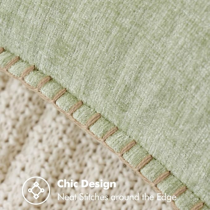 MIULEE Decorative Couch Throw Pillow Covers 18x18 Inch Light Green 2 Pack | Farmhouse Pillow Covers with Stitched Edge, Soft Chenille Cushion Cases, for Sofa Bed Living Room Home Decor