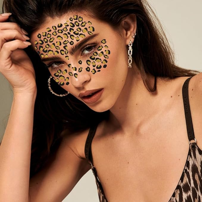 8 Sheets Leopard Print Temporary Tattoos Cheetah Print Face Tattoos Mixed Styles Tiger Tattoos Cute Animal Print Stickers Waterproof Leopard Halloween Fake Tattoo for Kids Boys Girls Body Art Makeup