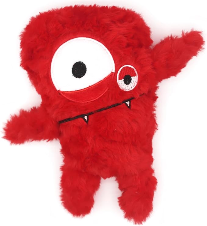 Monster Stuffed Squeaky Dog Toy, Crinkle Dog Plush Toy, Red | Soft Lightweight Toy for Fetch and Chew, Interactive Outdoor Indoor Play for Tug, Birthday Gift, For Puppy Small Medium Dog