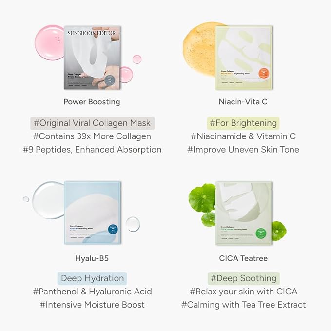 SUNGBOON EDITOR Deep Collagen CICA Teatree Overnight mask, Real Collagen 2,160,000ppb & Teatree Extract | Glass Skin, Calming for Blemish Care, Face Masks, Real TikTok Viral, Korean Skin Care, 37gx1ea