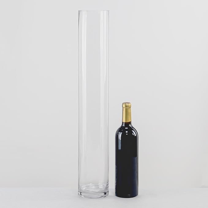 CYS Excel Clear Glass Cylinder Vase (H:24" D:4") | Multiple Size Choices Glass Flower Vase Centerpieces | Hurricane Floating Candle Holder Vase