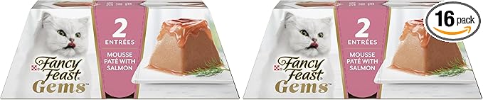 Fancy Feast Gems Pate Cat Food Mousse with Salmon and a Halo of Savory Gravy Cat Food - 4 oz. Boxes,(Pack of 16)