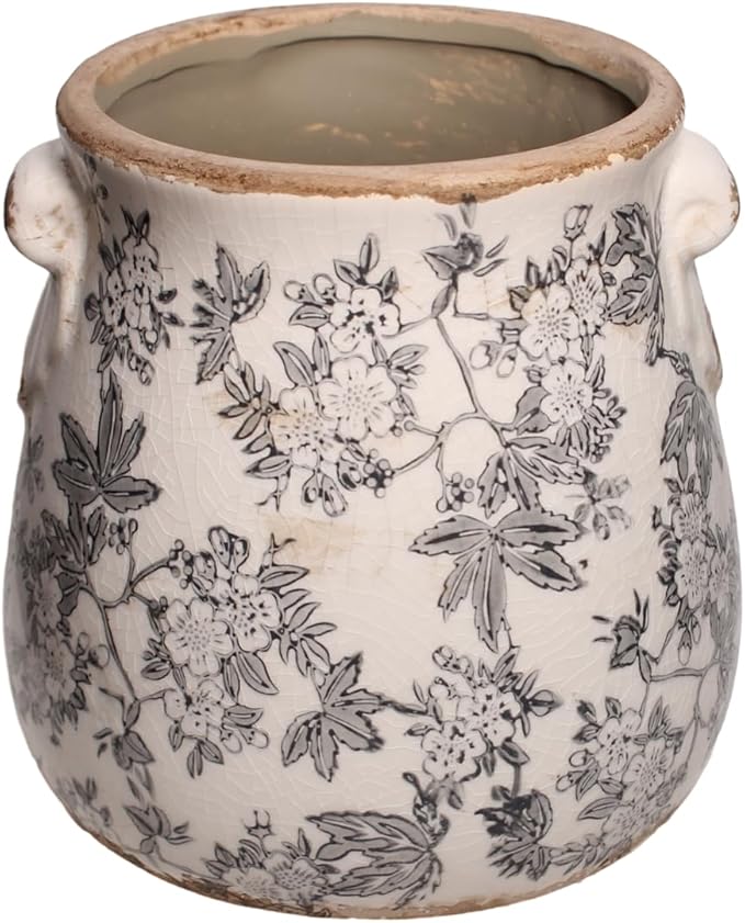 Rustic Farmhouse Ceramic Flower Pots, Vintage Antique Crock Planter & Vase | Terracotta Pots for Indoor/Outdoor, Handmade Crackle Glaze Terracotta Pottery, Home Kitchen Office Decor, Gardening Gifts