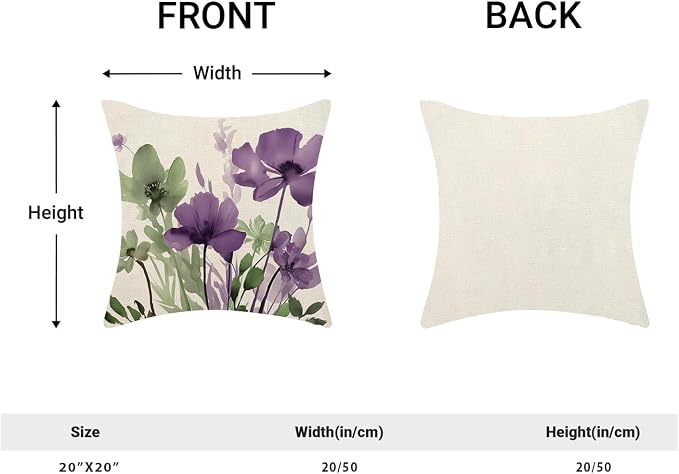 Spring Floral Pillow Covers 20x20 Inches Set of 2 Sage Green Purple Floral Throw Pillow Covers Outdoor Summer Flower Decoration Pillowcase Farmhouse Decorative Cushion Cover for Home Couch