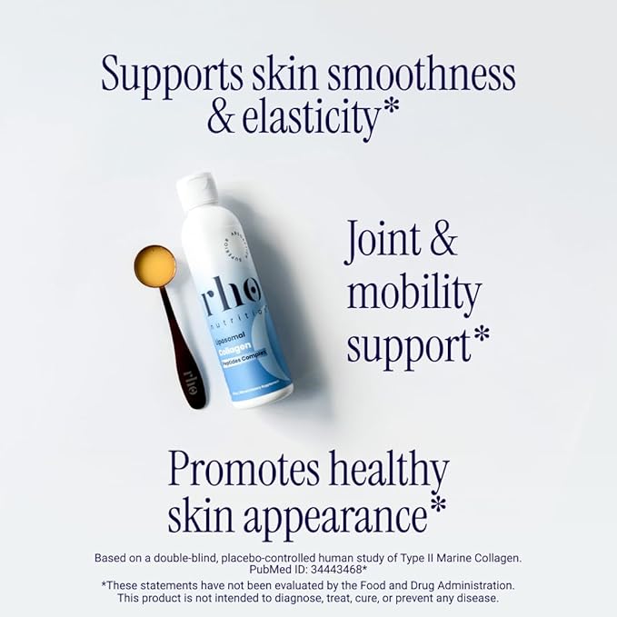 Rho Nutrition Liposomal Collagen Peptides - High-Absorption Liquid Collagen Supplement - Supports Skin Elasticity, Joint Health, and Overall Vitality for Healthy Aging, 5 fl oz