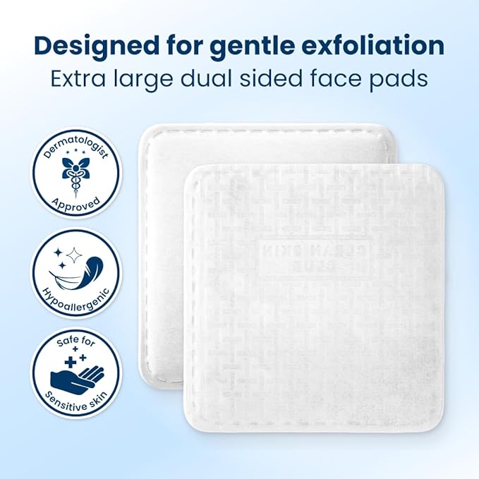 Clean Skin Club Clean² Pads 2.0 [New & Improved Edges] Guaranteed Not to Shed & Tear, Unique Triple Layers, Textured Side & Ultra Soft Side, Organic Disposable Cotton, Pair with Makeup Remover 2 Pack