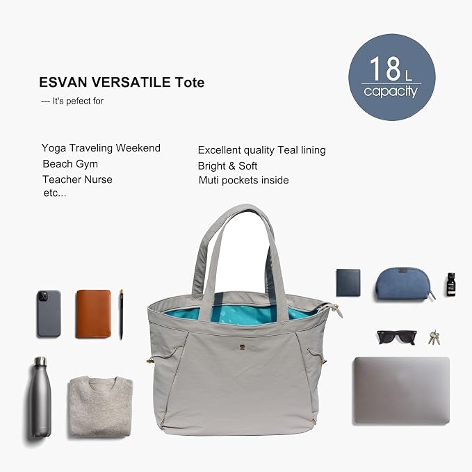 ESVAN Yoga Tote Bag for Women Shoulder Bags Drawstring for Office Workout Travel Carryall Pilates Gym and Beach