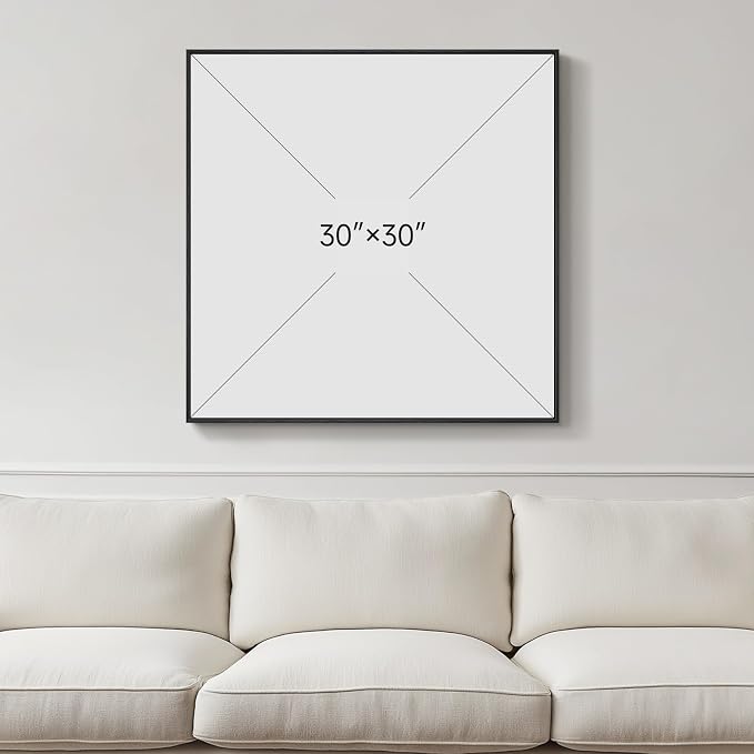 Framed Black Abstract Wall Art, Modern Canvas Prints Paintings Artwork for Walls, Square Minimalist All Black Pictures for Living Room, Hallway, Fireplace, Bedroom, Office, Bathroom Wall Decor
