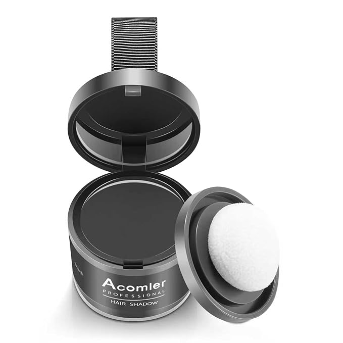 Acomler Instantly Root Cover Up Powder for Thinning, Grey Hair - Hairline Shadow, Touch Up for Women/Men with Eyebrows, Beard, Bald Spots (Black)