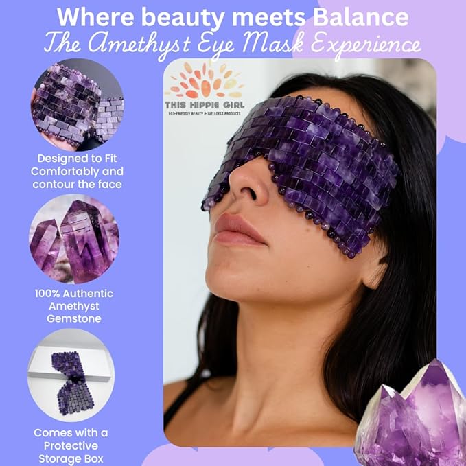 This Hippie Girl Amethyst Eye Mask – Natural Crystal Facial Mask for Puffiness, Dark Circles & Tension Relief. Cooling Spa Stone for Relaxation, Skincare & Beauty Routine