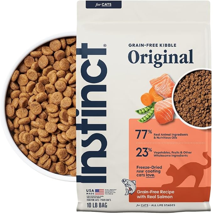 Instinct Original Dry Cat Food, Raw Coated Kibble, Real Salmon, 10 lb. Bag | Raw-coated kibble with wild-caught salmon for strong muscles, digestive health, and healthy skin & coat, grain-free