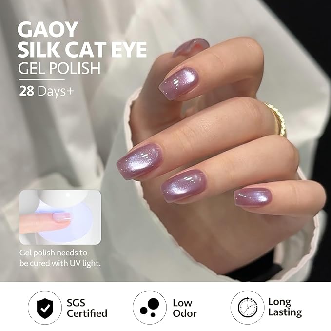 GAOY Purple Glassy Cat Eye Gel Nail Polish, 16ml Glitter Holographic Nail Polish with Magnet, Reflective Translucent UV Light Cure, 3140 Velvet Twilight