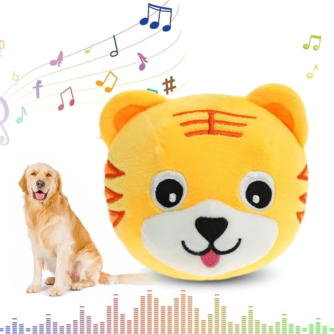 Interactive Dog Toys,2024 New Active Moving Pet Plush Toy,Squeaky Moving Dog Ball Toy,Rechargeable Puppy Toys to Keep Them Busy,Washable Pig Plush Toys(Tiger)