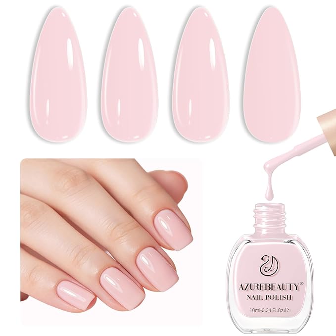 AZUREBEAUTY Pink Nail Polish Light/Pale Pink Quick Dry Natural Regular Finger Nail Polish no Gel High Shine Home Salon DIY Women Gift 0.34 oz