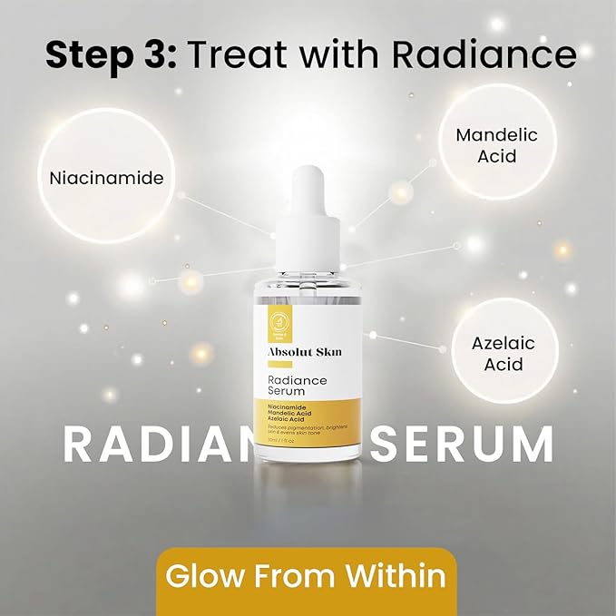 AbsolutSkin Balance Bundle – 4-Step Skincare Routine for Radiant, Even Skin – Includes Face Wash, Exfoliator Gel, Radiance Serum & SPF50 Sunscreen – Brightening Essentials Kit