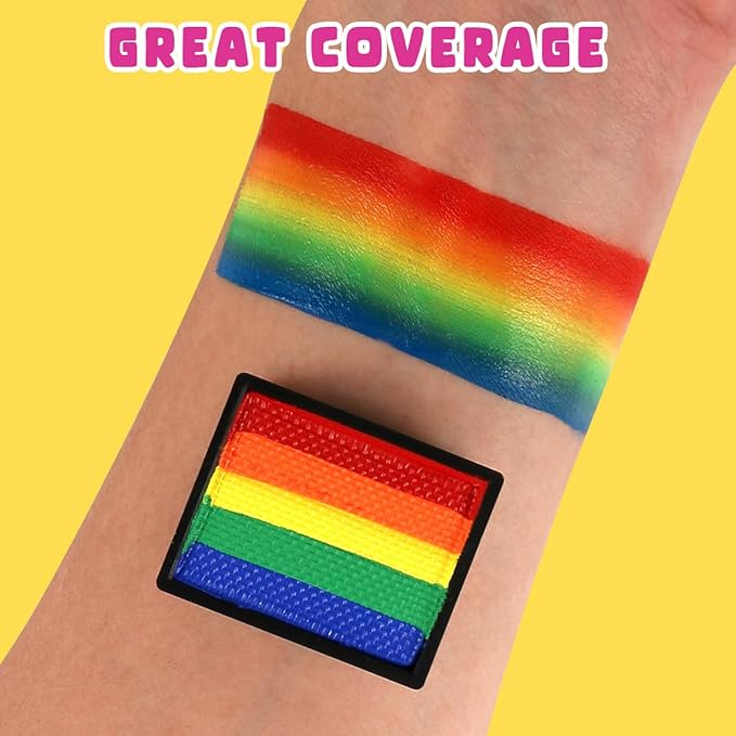 Bowitzki 10g Split Cake Face Paint Professional For Adults One Stroke Split Cake Non Toxic Rainbow Flora Dolphin Unicorn Flame Body Paint Makeup (Rainbow)