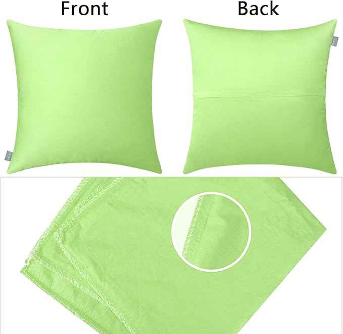 Thmyo 4-Pack 100% Cotton Comfortable Solid Decorative Throw Pillow Case, Square Cushion Cover Pillowcase Sublimation Blank Pillow Covers DIY Throw Pillowcase for Sofa(18x18 inch/ 45x45cm,Pea Green)