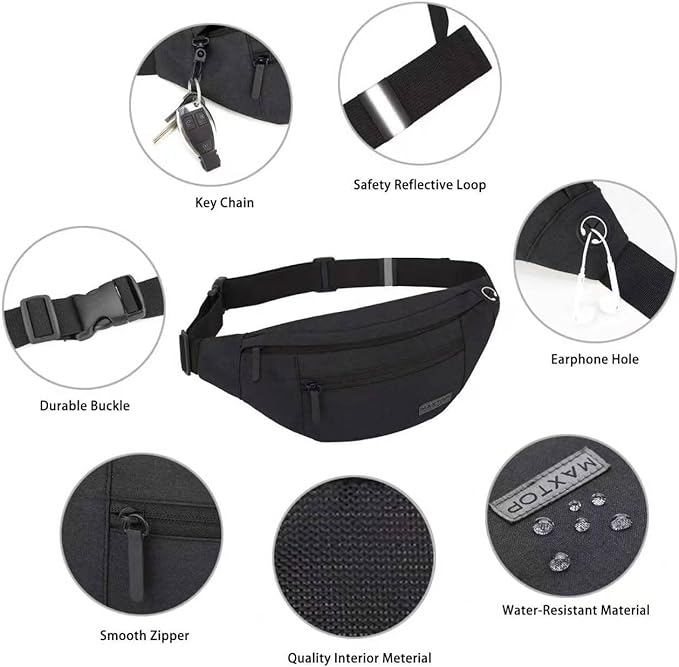 MAXTOP Large Crossbody Fanny Pack with 4-Zipper Pockets,Gifts for Enjoy Sports Festival Workout Traveling Running Casual Hands-Free Wallets Waist Pack Phone Bag Carrying All Phones