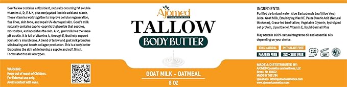 Grass-Fed Beef Tallow and Magnesium Body Butter, Natural Moisturizing Cream for Dry, Itchy, Cracked Skin, Handmade Diaper Rash (Sandalwood Vanilla)