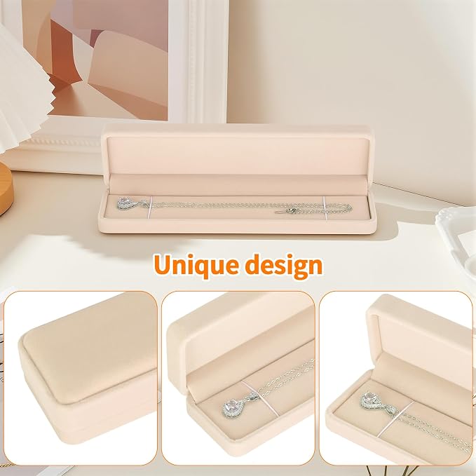 KUKUVR 2 Pcs Velvet Necklace Gift Box, Long Jewelry Storage Holder Case for Chain Pendant Bracelet Engagement Birthday Anniversary (Apricot)