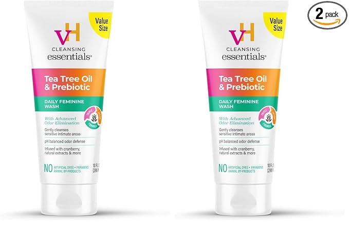 vH essentials Daily Feminine Wash - 10 Fl Oz - Odor Eliminating Vaginal Wash with Tea Tree Oil,Prebiotics and Cranberry,gentle cleanser + pH balancing,(Pack of 2)