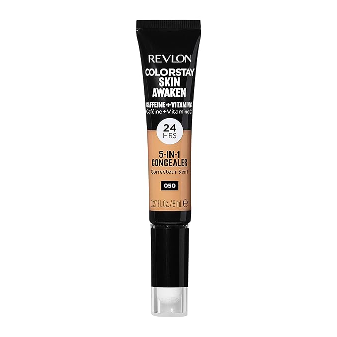 Revlon ColorStay Skin Awaken 5-in-1 Concealer, Lightweight, Creamy Longlasting Face Makeup with Caffeine & Vitamin C, For Imperfections, Dark Circles & Redness, 050 Medium Deep, 0.27 Fl Oz