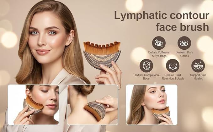 Facial Lymphatic Drainage Massage Brush, Dry Brushing The face, Lymph Contour Facial Brush, Lymphatic Facial Brush, Ergonomic Design for Precise fit to The Skin, Enhancing jawline, Relieving Fatigue