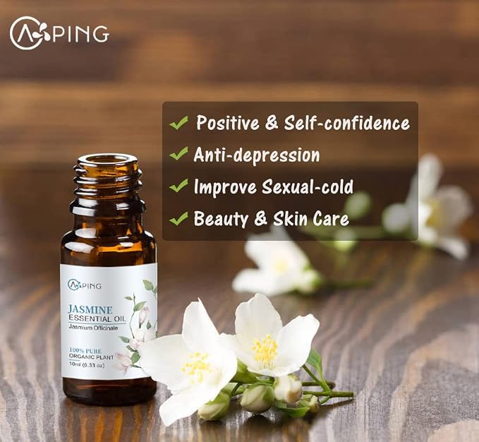 Jasmine & Chamomile Essential Oils - 100% Pure Organic Natural Plant Oils for Diffuser, Aroma, Spa, Massage, Yoga, Perfume, 2x10ML
