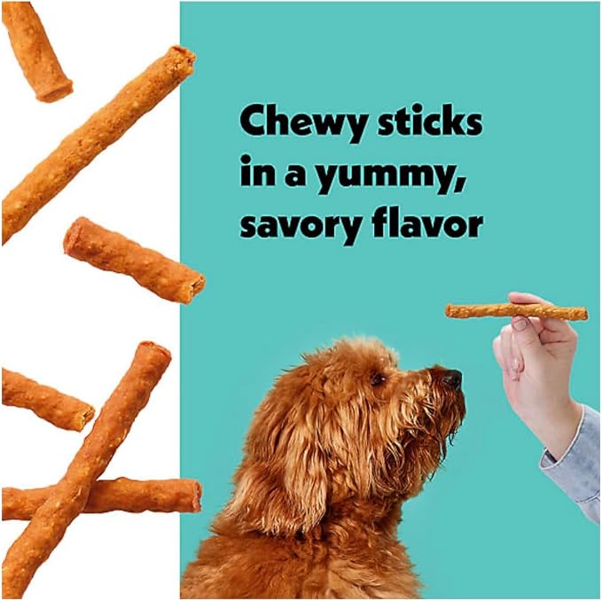 Wiggles & Wags Meaty Sticks Dog Treats, Chicken & Cheese Flavor, 6 oz with DN Essentials Bone Shaped Waste Bag Dispenser & Roll
