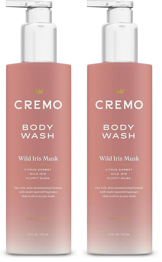 Cremo Wild Iris Musk Skin Moisturizing Body Wash for Women,Notes of Citrus Sorbet,Wild Iris,and Fluffy Musk,16 Fl Oz,(Pack of 2)
