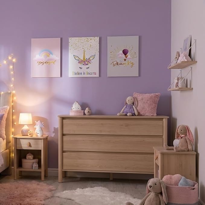Chadow Artwork 3 Piece Girls Unicorn Canvas Wall Art Pastel Rainbow Hot Air Balloon Inspirational Nursery Decor Prints for Baby Girl Bedroom Playroom Nursery Bathroom Decor 12"x16"(30x40cm)