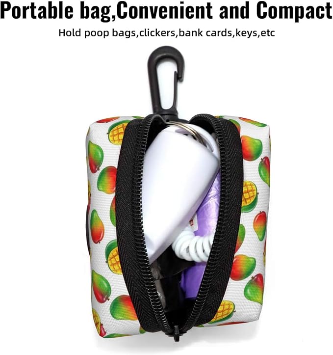 Dog Poop Bag Holder Leash Attachment Waste Bag Dispenser Zippered Pouch (Mango Art)