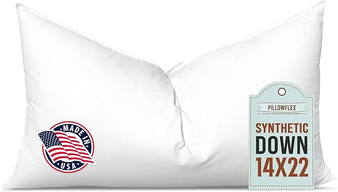 Pillowflex Synthetic Down Pillow Insert 14x22 in - Karate Chop Pillow | Small Rectangle Sham Form, Plush Polyester Cotton Blend, Cloud-Like Comfort, Clump-Resistant Fill, Smooth Elegant Finish