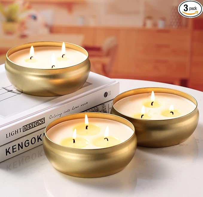 Kedtui Citronella Candles, 3 Pack Each 3-Wick Scented Candle Soy Wax Portable Travel Tin Gift Set, Outdoor and Indoor