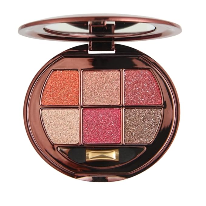 Shimmer Glitter Metallic Mini Eyeshadow Palette – 6-Color Warm Coral Peach Pink Eye Shadow, High Pigment Long-Lasting Waterproof Nude & Glam Eye Makeup Palette for Soft Glam, Daily Wear & Party Looks