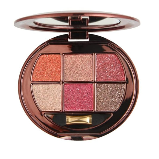 Shimmer Glitter Metallic Mini Eyeshadow Palette – 6-Color Warm Coral Peach Pink Eye Shadow, High Pigment Long-Lasting Waterproof Nude & Glam Eye Makeup Palette for Soft Glam, Daily Wear & Party Looks