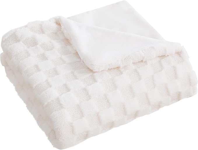 Luxury 3D Checkered Throw Blanket Reversible Thick Warm Blankets for Couch | Soft Velvet Flannel Fuzzy Plush Gift for Women